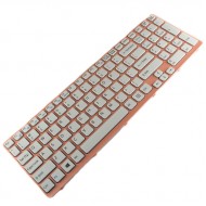 Tastatura Laptop Sony SVE15111EBS alba cu rama roz